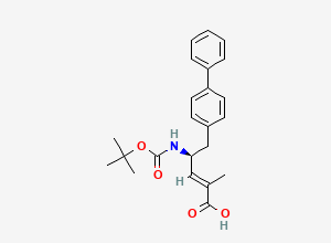Two-dimensional chemical structure of (2E,4S)-5-[1,1'-Biphenyl]-4-yl-4-[[(1,1-dimethylethoxy)carbonyl]amino]-2-methyl-2-pentenoic acid