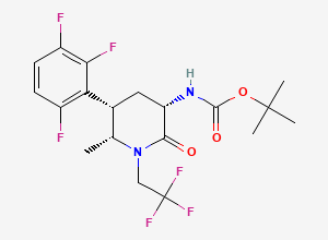 Two-dimensional chemical structure of tert-butyl[(3S,5S,6R)-6-methyl-2-oxo-1-(2,2,2-trifluoroethyl)-5-(2,3,6-trifluorophenyl)piperidin-3-yl]carbamate