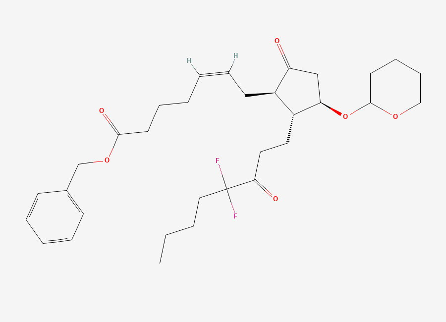 Two-dimensional chemical structure of (2R,3R,4R)-3-(4,4-difluoro-3-oxooctyl)-2-((E)-7-oxo-8-phenyloct-2-enyl)-4-(tetrahydro-2H-pyran-2-yloxy)cyclopentanone