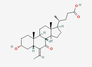 Two-dimensional chemical structure of (R)-4-((3R,5R,8S,9S,10R,13R,14S,17R,E)-6-ethylidene-3-hydroxy-10,13-dimethyl-7-oxohexadecahydro-1H-cyclopenta[a]phenanthren-17-yl)pentanoic acid