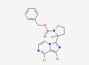 Two-dimensional chemical structure of (S)-benzyl 2-(1-bromo-8-chloroimidazo[1,5-a]pyrazin-3-yl)pyrrolidine-1-carboxylate, CAS 1420478-87-0