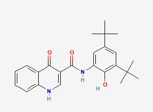 Two-dimensional chemical structure of Ivacaftor Ortho Isomer / N-(3,5-Di-tert-butyl-2-hydroxyphenyl)-4-oxo-1,4-dihydroquinoline-3-carboxamide, CAS 873051-52-6
