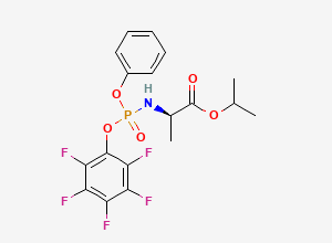 Two-dimensional chemical structure of (2R)-isopropyl 2-(((perfluorophenoxy)(phenoxy)phosphoryl)amino)propanoate