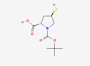 Two-dimensional chemical structure of (2s,4r)-1-[(Tert-butoxy)carbonyl]-4-sulfanylpyrrolidine-2-carboxylic acid, CAS 958879-77-1