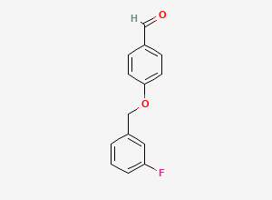 Two-dimensional chemical structure of 4-((3-Fluorobenzyl)oxy)benzaldehyde, CAS 66742-57-2