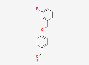Two-dimensional chemical structure of (4-((3-Fluorophenyl)methoxy)phenyl)methanol, CAS 690969-16-5