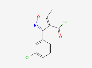 Two-dimensional chemical structure of 3-(3-chlorophenyl)-5-methylisoxazole-4-carbonyl chloride, CAS 1598387-74-6