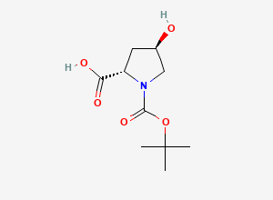 Two-dimensional chemical structure of (2S,4R)-4-hydroxy-1-[(2-methylpropan-2-yl)oxycarbonyl]pyrrolidine-2-carboxylic acid