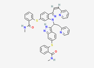 Two-dimensional chemical structure of N-methyl-2-[1-[1-[6-[2-(methylcarbamoyl)phenyl]sulfanyl-2H-indazol-3-yl]-2-pyridin-2-ylethyl]-3-[(Z)-2-pyridin-2-ylethenyl]indazol-6-yl]sulfanylbenzamide