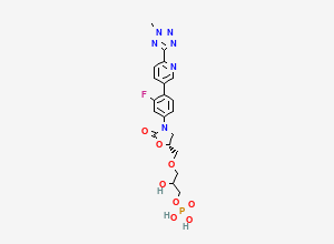 Two-dimensional chemical structure of 3-(((R)-3-(3-fluoro-4-(6-(2-methyl-2H-tetrazol-5-yl)pyridin-3-yl)phenyl)-2-oxooxazolidin-5-yl)methoxy)-2-hydroxypropyl dihydrogen phosphate