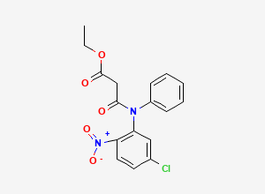 Two-dimensional chemical structure of Ethyl 3-((5-chloro-2-nitrophenyl)phenylamino)-3-oxopropionate, CAS 22316-45-6
