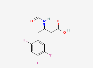 Two-dimensional chemical structure of (3R)-3-acetamido-4-(2,4,5-trifluorophenyl)butanoic acid