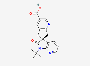 Two-dimensional chemical structure of (S)-1'-(tert-Butyl)-2'-oxo-1',2',5,7-tetrahydrospiro[cyclopenta[b]pyridine-6,3'-pyrrolo[2,3-b]pyridine]-3-carboxylic acid