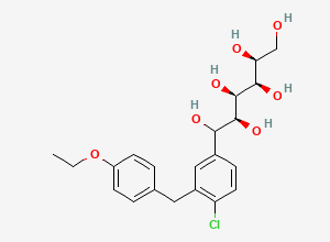 Two-dimensional chemical structure of (2S,3R,4R,5S)-1-[4-chloro-3-[(4-ethoxyphenyl)methyl]phenyl]hexane-1,2,3,4,5,6-hexol