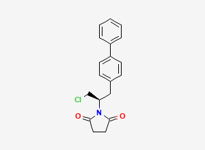 Two-dimensional chemical structure of (R)-1-(1-([1,1'-Biphenyl]-4-yl)-3-chloropropan-2-yl)pyrrolidine-2,5-dione