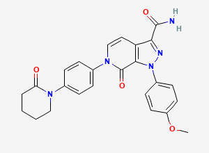 Two-dimensional chemical structure of Apixaban 4,5-Dehydro Carboxamide / Apixaban Dehydro Impurity /Apixaban Dehydrogenated Impurity, CAS 1074549-89-5