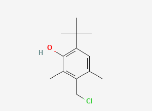 Two-dimensional chemical structure of 4-tert butyl,2-6-dimethyl-3-hydroxy benzyl chloride / 6-(tert-butyl)-3-(chloromethyl)-2,4-dimethylphenol, CAS 23500-79-0