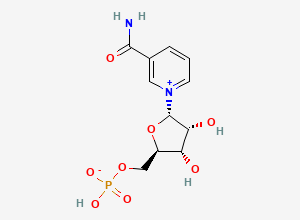 Two-dimensional chemical structure of Pyridinium, 3-(aminocarbonyl)-1-(5-O-phosphono-alpha-D-ribofuranosyl)-, inner salt
