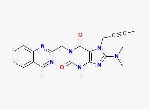 Two-dimensional chemical structure of 7-(but-2-yn-1-yl)-8-(Dimethylamino)-3-methyl-1-((4-methylquinazolin-2-yl)methyl)-3,7-dihydro-1H-purine-2,6-dione, CAS 1646355-34-1