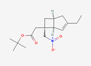 Two-dimensional chemical structure of tert-butyl 2-((1R,5S,6S)-3-ethyl-6-(nitromethyl)bicyclo[3.2.0]hept-3-en-6-yl)acetate