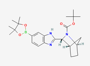 Two-dimensional chemical structure of tert-Butyl (1R,3R,4S)-3-(6-(4,4,5,5,-Tetramethyl-1,3,2-dioxaborolan-2-yl)-1H-benzo[d]imidazol-2-yl)-2-azabicyclo[2.2.1]heptane-2-carboxylate