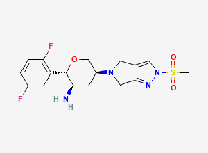 Two-dimensional chemical structure of (2S,3R,5S)-2-(2,5-Difluorophenyl)-5-(2-(methylsulfonyl)pyrrolo[3,4-c]pyrazol-5(2H,4H,6H)-yl)tetrahydro-2H-pyran-3-amine
