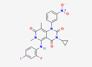 Two-dimensional chemical structure of 3-Cyclopropyl-5-((2-fluoro-4-iodophenyl)amino)-6,8-dimethyl-1-(3-nitrophenyl)pyrido[4,3-d]pyrimidine-2,4,7(1H,3H,6H)-trione, CAS 1279693-89-8