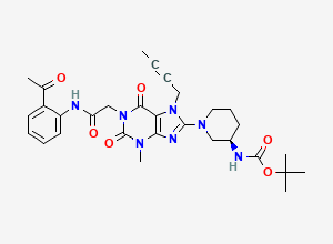 Two-dimensional chemical structure of (R)-tert-Butyl (1-(1-(2-((2-acetylphenyl)amino)-2-oxoethyl)-7-(but-2-yn-1-yl)-3-methyl-2,6-dioxo-2,3,6,7-tetrahydro-1H-purin-8-yl)piperidin-3-yl)carbamate (Linagliptin Impurity)
