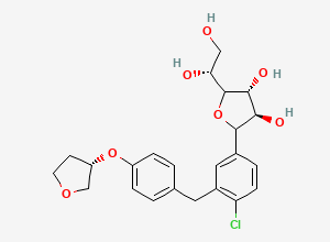 Two-dimensional chemical structure of (3R,4R)-2-(4-chloro-3-(4-(((S)-tetrahydrofuran-3-yl)oxy)benzyl)phenyl)-5-((R)-1,2-dihydroxyethyl)tetrahydrofuran-3,4-diol