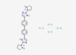 Two-dimensional chemical structure of 2-((2S)-Pyrrolidin-2-yl)-5-(4-(4-(2-((2S)-pyrrolidin-2-yl)-1H-imidazol-5-yl)phenyl)phenyl)-1himidazole tetrahydrochloride