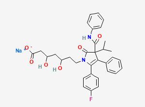 Two-dimensional chemical structure of Sodium 7-[5-(4-fluorophenyl)-2-oxo-4-phenyl-3-(phenylcarbamoyl)-3-propan-2-ylpyrrol-1-yl]-3,5-dihydroxyheptanoate