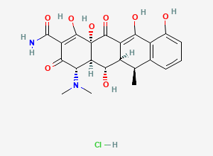 Two-dimensional chemical structure of (4S,4aR,5S,5aR,6S,12aS)-4-(Dimethylamino)-3,5,10,12,12a-pentahydroxy-6-methyl-1,11-dioxo-1,4,4a,5,5a,6,11,12a-octahydrotetracene-2-carboxamide hydrochloride
