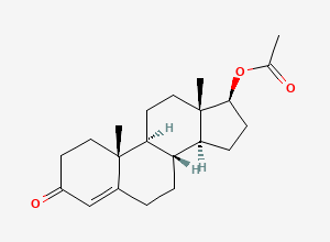 Two-dimensional chemical structure of Testosterone Propionate EP Impurity A/ Testosterone Isocaproate EP Impurity B/ Testosterone acetate/Testosterone 17-acetate, CAS 1045-69-8