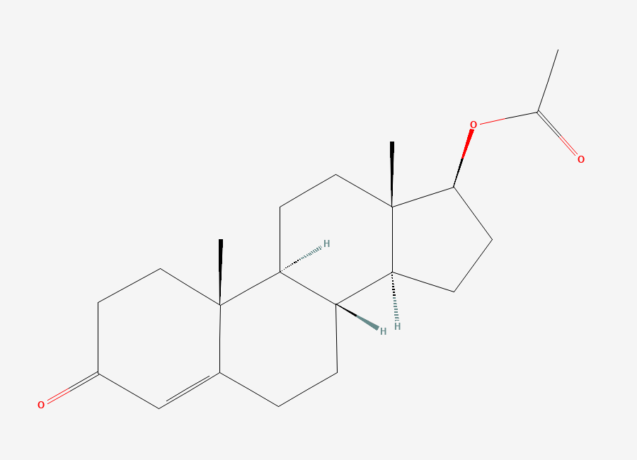 Two-dimensional chemical structure of Testosterone Propionate EP Impurity A/ Testosterone Isocaproate EP Impurity B/ Testosterone acetate/Testosterone 17-acetate, CAS 1045-69-8