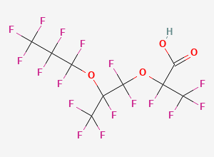 Two-dimensional chemical structure of 2,3,3,3-Tetrafluoro-2-(1,1,2,3,3,3-hexafluoro-2-(1,1,2,2,3,3,3-heptafluoropropoxy)propoxy)propanoic acid