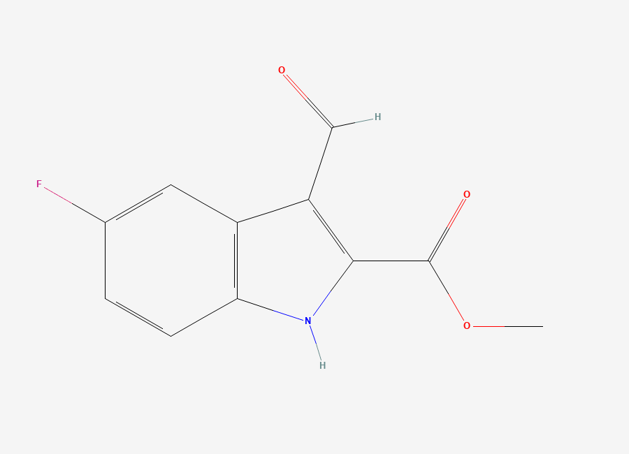 Two-dimensional chemical structure of methyl 5-fluoro-3-formyl-1H-indole-2-carboxylate