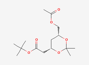 Two-dimensional chemical structure of tert-butyl 2-[(4S,6R)-6-(acetyloxymethyl)-2,2-dimethyl-1,3-dioxan-4-yl]acetate, CAS 2375865-91-9