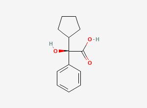 Two-dimensional chemical structure of (2R)-2-cyclopentyl-2-hydroxy-2-phenylacetic acid, CAS 64471-45-0
