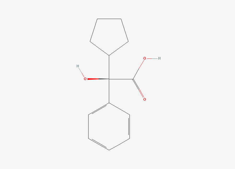 Two-dimensional chemical structure of (2R)-2-cyclopentyl-2-hydroxy-2-phenylacetic acid, CAS 64471-45-0
