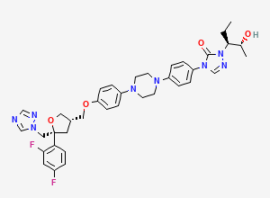 Two-dimensional chemical structure of 4-(4-(4-(4-(((3S,5S)-5-((1H-1,2,4-triazol-1-yl)methyl)-5-(2,4-difluorophenyl)tetrahydrofuran-3-yl)methoxy)phenyl)piperazin-1-yl)phenyl)-1-((2R,3S)-2-hydroxypentan-3-yl)-1H-1,2,4-triazol-5(4H)-one