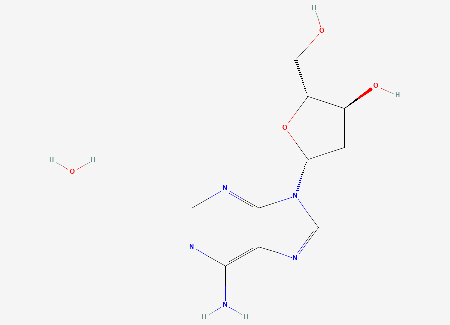 Two-dimensional chemical structure of 2'-Deoxy-β-D-adenosine (Monohydrate), CAS 16373-93-6