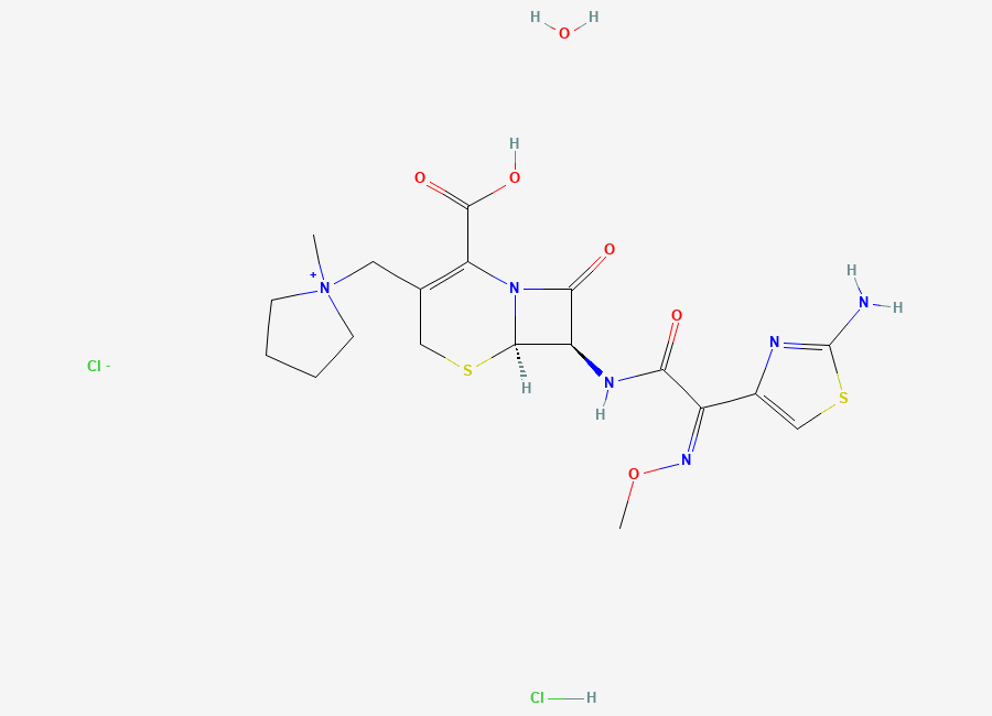 Two-dimensional chemical structure of Cefepime dihydrochloride monohydrate, CAS 123171-59-5