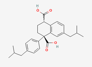 Two-dimensional chemical structure of (1RS,4SR)-7-(2-Methylpropyl)-1-[4-(2-methyl-propyl)phenyl]-1,2,3,4-tetrahydronaphthalene-1,4-dicarboxylic Acid, CAS 2517611-89-9