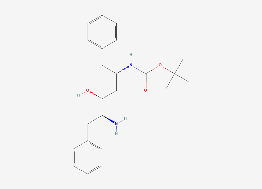 Two-dimensional chemical structure of tert-Butyl ((2S,4R,5S)-5-amino-4-hydroxy-1,6-diphenylhexan-2-yl)carbamate