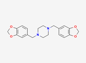 Two-dimensional chemical structure of 1,4-Bis(Benzo[D][1,3]Dioxol-5-Ylmethyl)Piperazine, CAS 55436-41-4