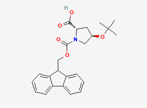 Two-dimensional chemical structure of (2S,4R)-4-(tert-butoxy)-1-{[(9H-fluoren-9-yl)methoxy]carbonyl}pyrrolidine-2-carboxylic acid