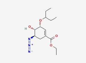 Two-dimensional chemical structure of (3R,4S,5R)-ethyl 5-azido-4-hydroxy-3-(pentan-3-yloxy)cyclohex-1-enecarboxylate, CAS 204254-98-8