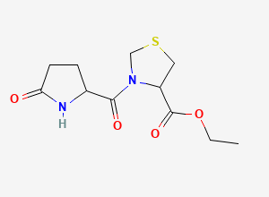 Two-dimensional chemical structure of Ethyl 3-(5-oxopyrrolidine-2-carbonyl)thiazolidine-4-carboxylate