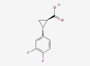 Two-dimensional chemical structure of (1R,2R)-2-(3,4-Difluorophenyl)-cyclopropanecarboxylic Acid/ Ticagrelor Related Compound 28, CAS 220352-36-3