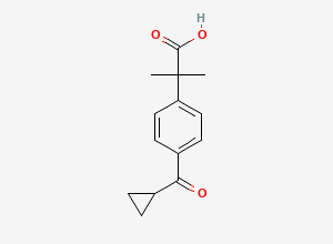 Two-dimensional chemical structure of 4-(Cyclopropylcarbonyl)-α,α-dimethylbenzeneacetic Acid, CAS 162096-54-0
